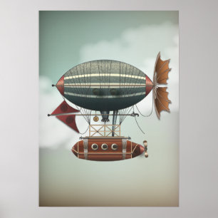 Póster Aeronave Skies Aleutiana   Steampunk Travel