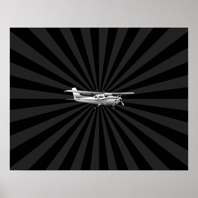 Póster Aeronaves Cessna Silhouette Flying Black Burst (Frente)