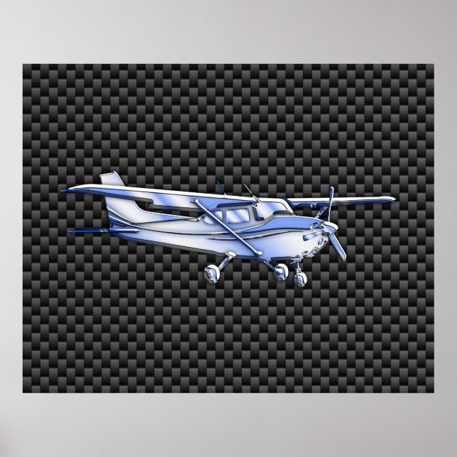 Póster Aeronaves cromadas como Cessna Black Carbon Fibra (Frente)