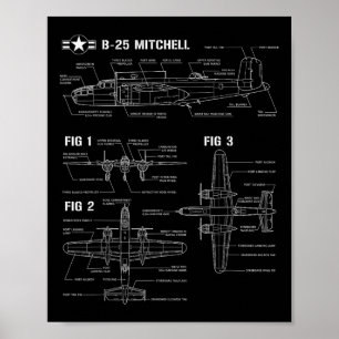 Póster Aeronaves estadounidenses B-25 Mitchell Bomber en 