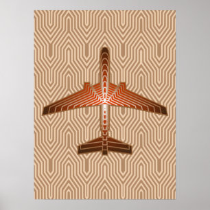 Póster Aeroplano del art déco, bronce, oro y moho Brown