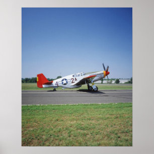 Póster Aeroplano rojo de la cola de P-51 C Tuskegee en el