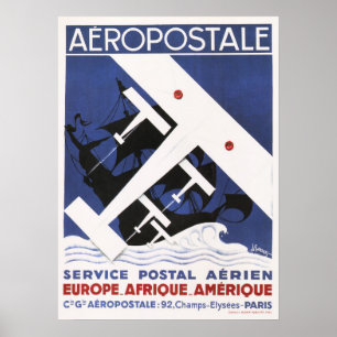 Póster AEROPOSTALE Avión viejo postal Poster Art Deco