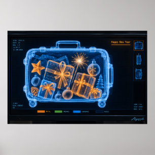 Póster Aeropuerto de Año Nuevo Maleta de Rayos X Traje