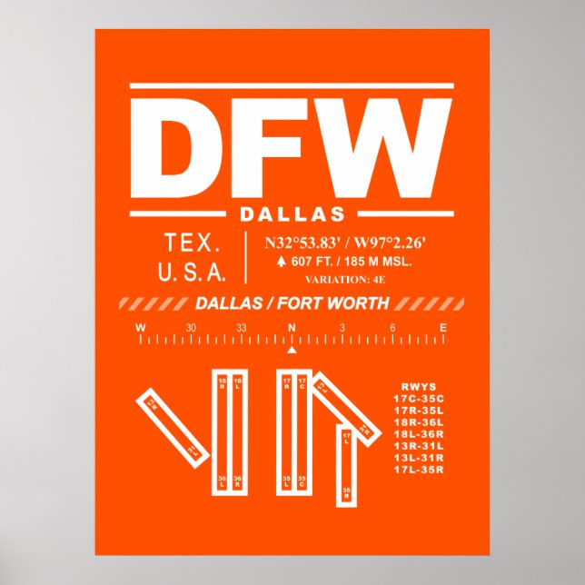 Póster Aeropuerto Internacional de Dallas Fort Worth (Frente)