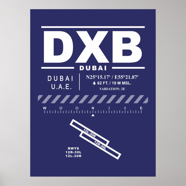 Póster Aeropuerto Internacional de Dubai DXB (Frente)