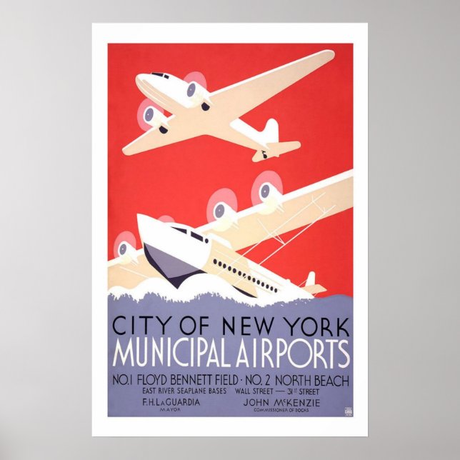 Póster Aeropuertos municipales New York US Viajes de époc (Frente)