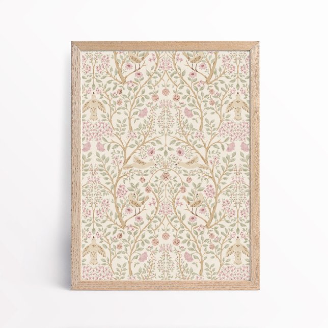 Póster Aesthetic Pink Beige Pájaros en Árboles Botánico (Subido por el creador)