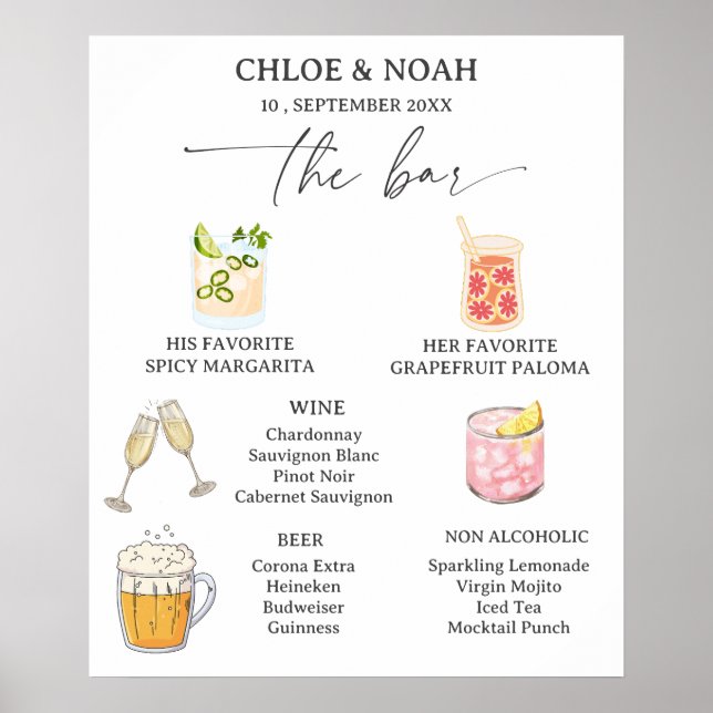 Póster Aesthetic Wedding Bar Menu (Frente)