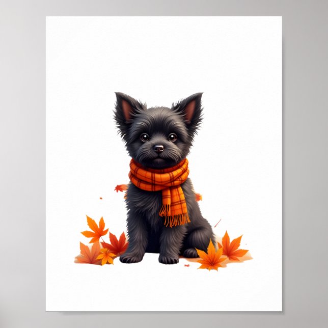 Póster Affenpinscher Con Corazón De Hojas De Otoño (Frente)