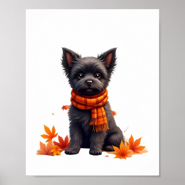 Póster Affenpinscher con corazón hecho de hojas de otoño (Frente)