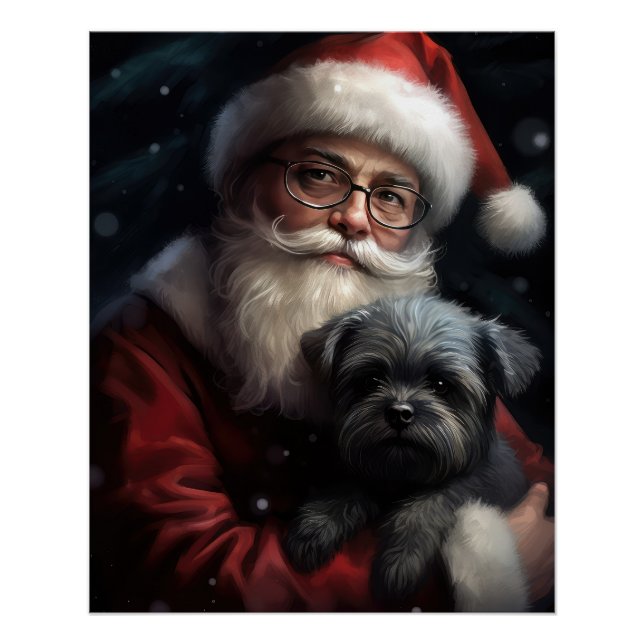 Póster Affenpinscher con Navidades festivos de Santa Clau (Anverso)