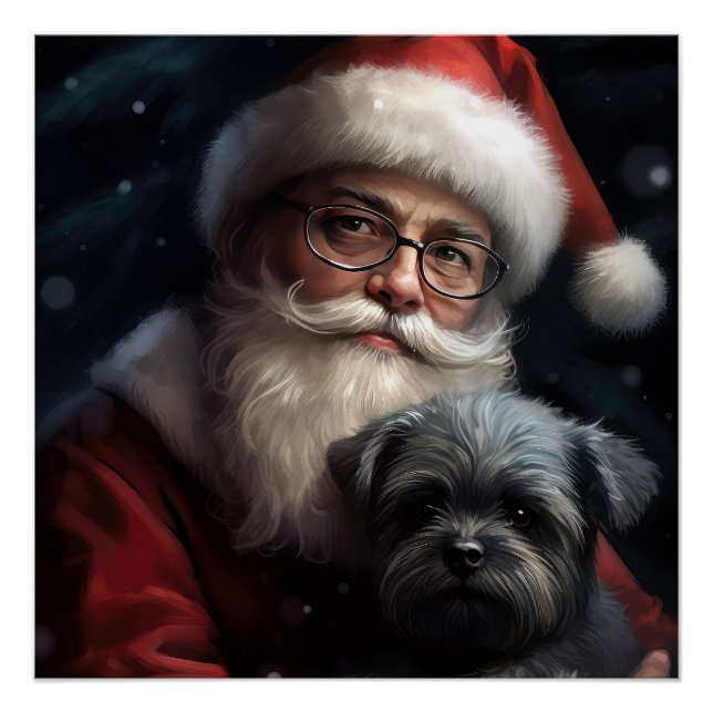 Póster Affenpinscher con Navidades festivos de Santa Clau (Anverso)