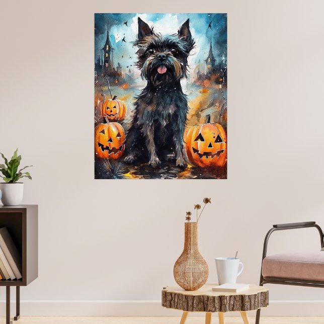 Póster Affenpinscher de Halloween con calabazas aterrador (Salón 3)