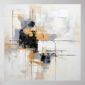 Póster Affiche abstrait noir blanc or 