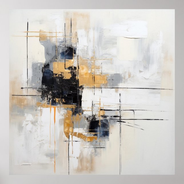 Póster Affiche abstrait noir blanc or  (Frente)