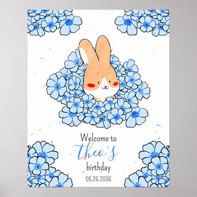 Póster Affiche anniversaire personnalisé lapin fleurs (Frente)