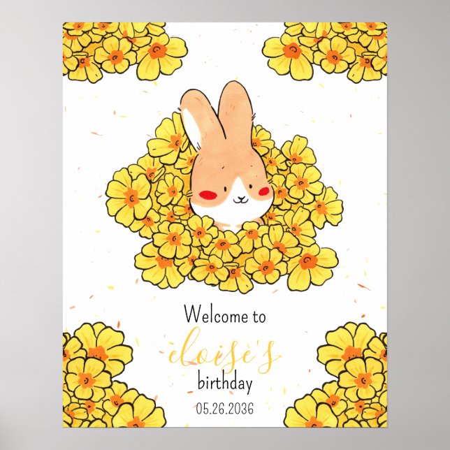 Póster Affiche anniversaire personnalisé lapin fleurs (Frente)