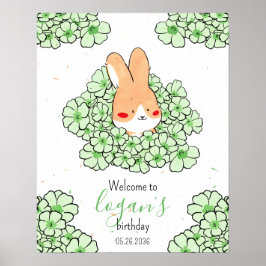 Póster Affiche anniversaire personnalisé lapin fleurs