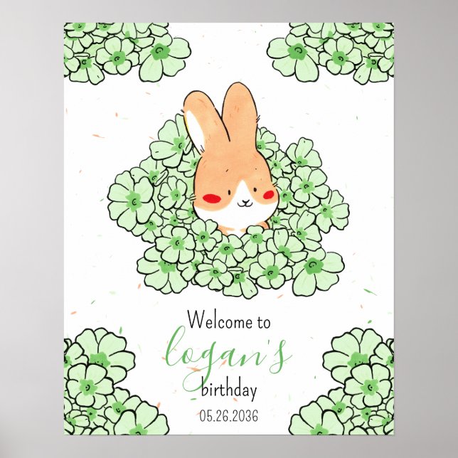 Póster Affiche anniversaire personnalisé lapin fleurs (Frente)