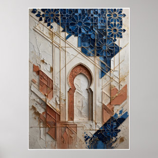 Póster Affiche Architecture Marocaine Bleu et Ocre