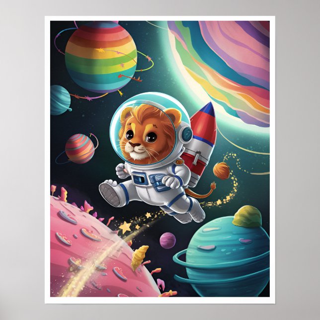 Póster Affiche Boho Illustration Lion dans l'Espace (Frente)