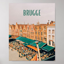 Póster Affiche Bruges Belgique Photo Vintage