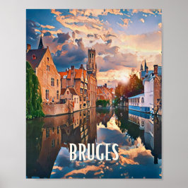 Póster Affiche Bruges Belgique Photo Vintage
