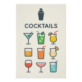 Póster Affiche Cocktails - martini, mojito, pina colada