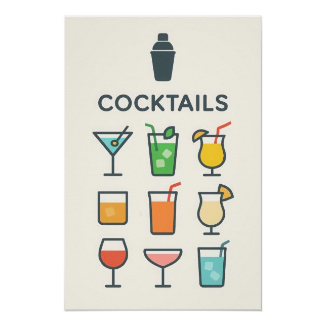 Póster Affiche Cocktails - martini, mojito, pina colada (Anverso)