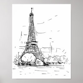 Póster Affiche Dessin de la Tour Eiffel