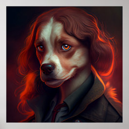 Póster Affiche femme fanatsy dog drole
