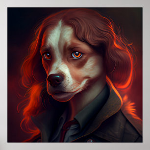 Póster Affiche femme fanatsy dog drole