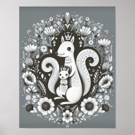 Póster Affiche illustration folk art “Ecureuil“