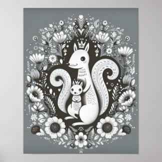 Póster Affiche illustration folk art “Ecureuil“