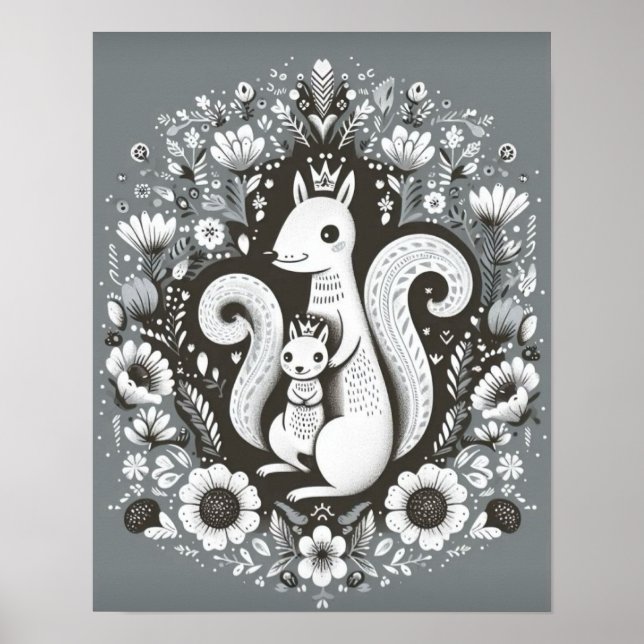 Póster Affiche illustration folk art “Ecureuil“ (Frente)