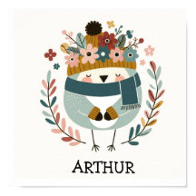 Affiche illustration folk art motif “oiseau“