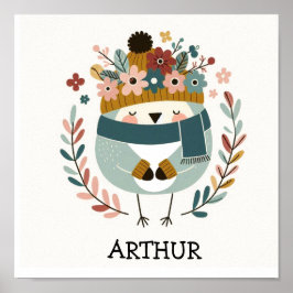 Póster Affiche illustration folk art motif “oiseau“