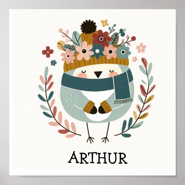 Póster Affiche illustration folk art motif “oiseau“ (Frente)