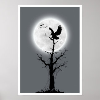 Póster Affiche Landscape moon, arbol y águila