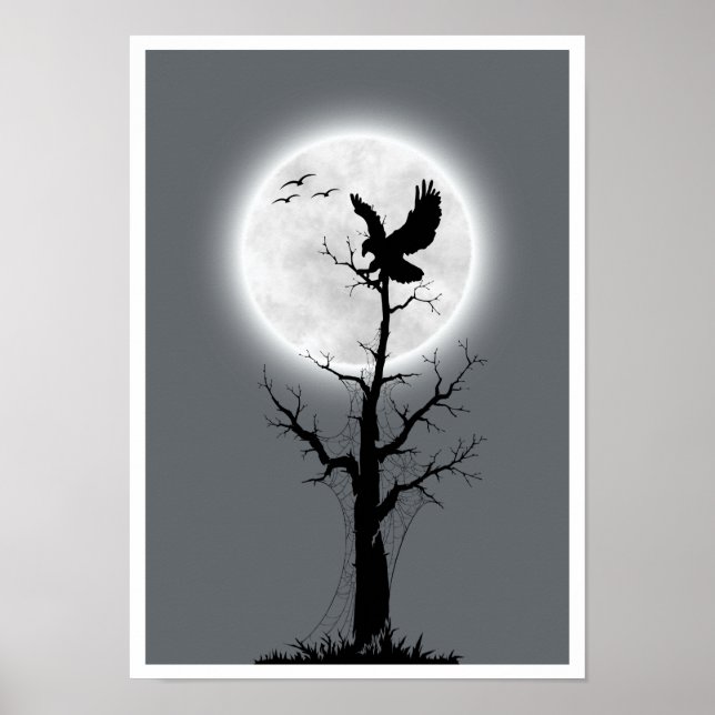 Póster Affiche Landscape moon, arbol y águila (Frente)