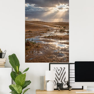 Póster Affiche paysage côtier au coucher du soleil