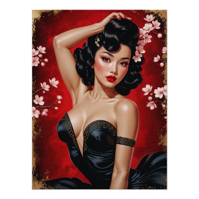 Póster Affiche Pin-Up Asiatique Cerisier en fleur🌸  (Anverso)