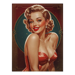 Póster Affiche Pin-up Blonde Inspirée Art Déco