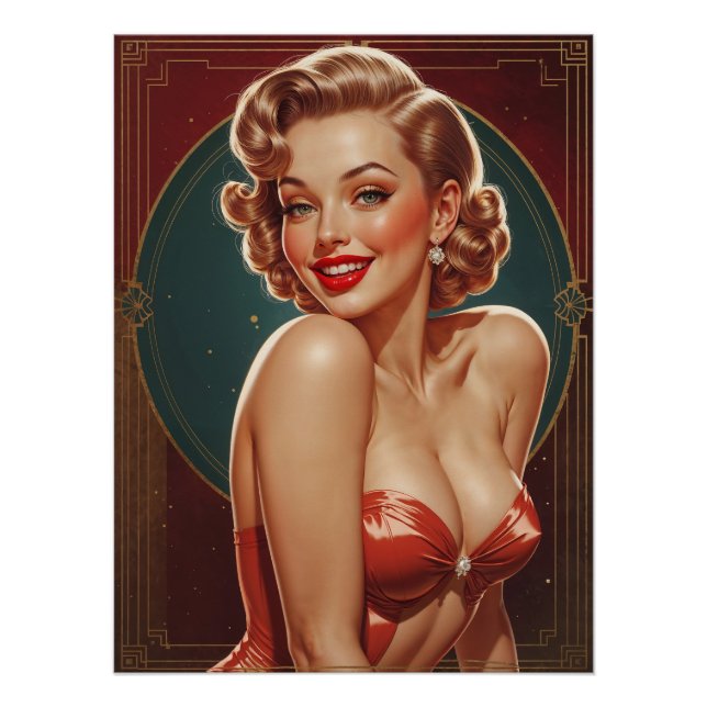 Póster Affiche Pin-up Blonde Inspirée Art Déco (Anverso)