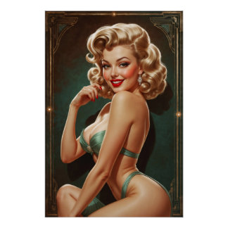 Póster Affiche Pin-up Blonde Inspirée Art Déco