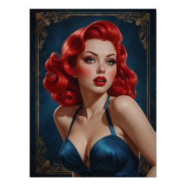 Póster Affiche Pin-up Rousse Inspirée Art Déco