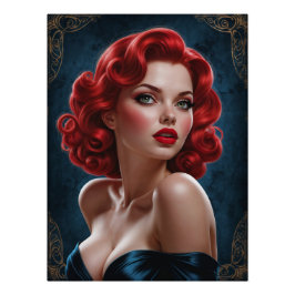 Póster Affiche Pin-up Rousse Inspirée Art Déco