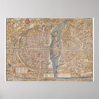 Póster Affiche Plan Ancien Paris Truschet et Hoyau 1553