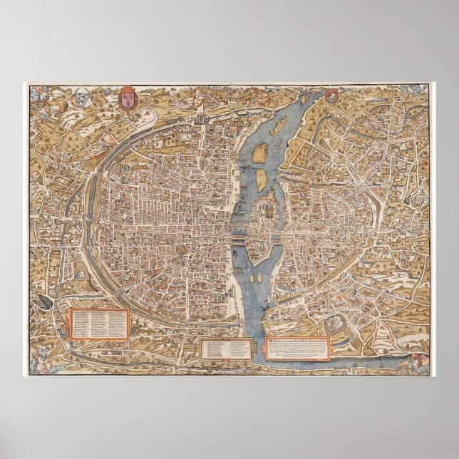 Póster Affiche Plan Ancien Paris Truschet et Hoyau 1553 (Frente)